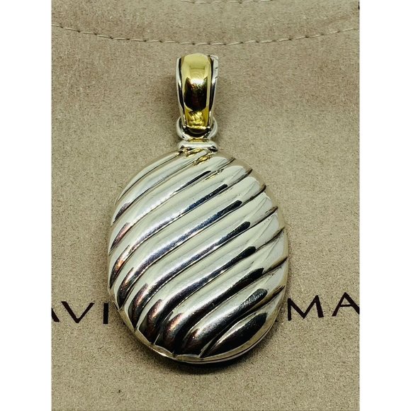 David Yurman 925 Silver & 18k 750 Gold Sculpted Cable Locket Pendant